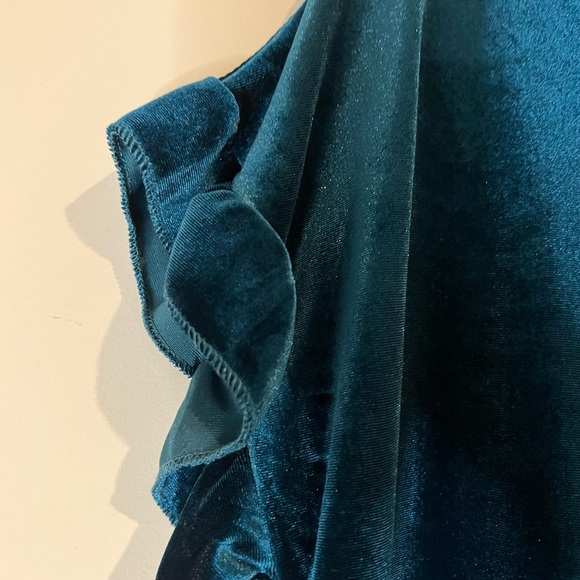 Wi & Co Teal Velvet Short Ruffle Sleeve Top - Picture 4 of 4